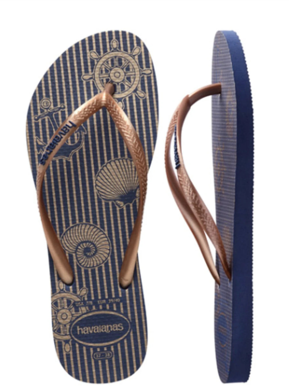 Havaianas Ladies - Slim Nautical Navy - Rose Gold