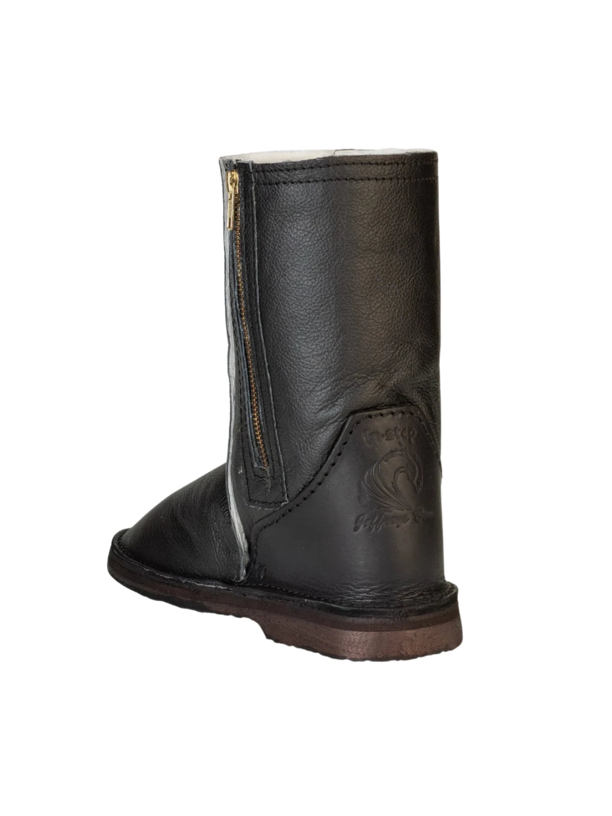 InStep Full Leather Zip-Up Sheepskin Long Boots - Black