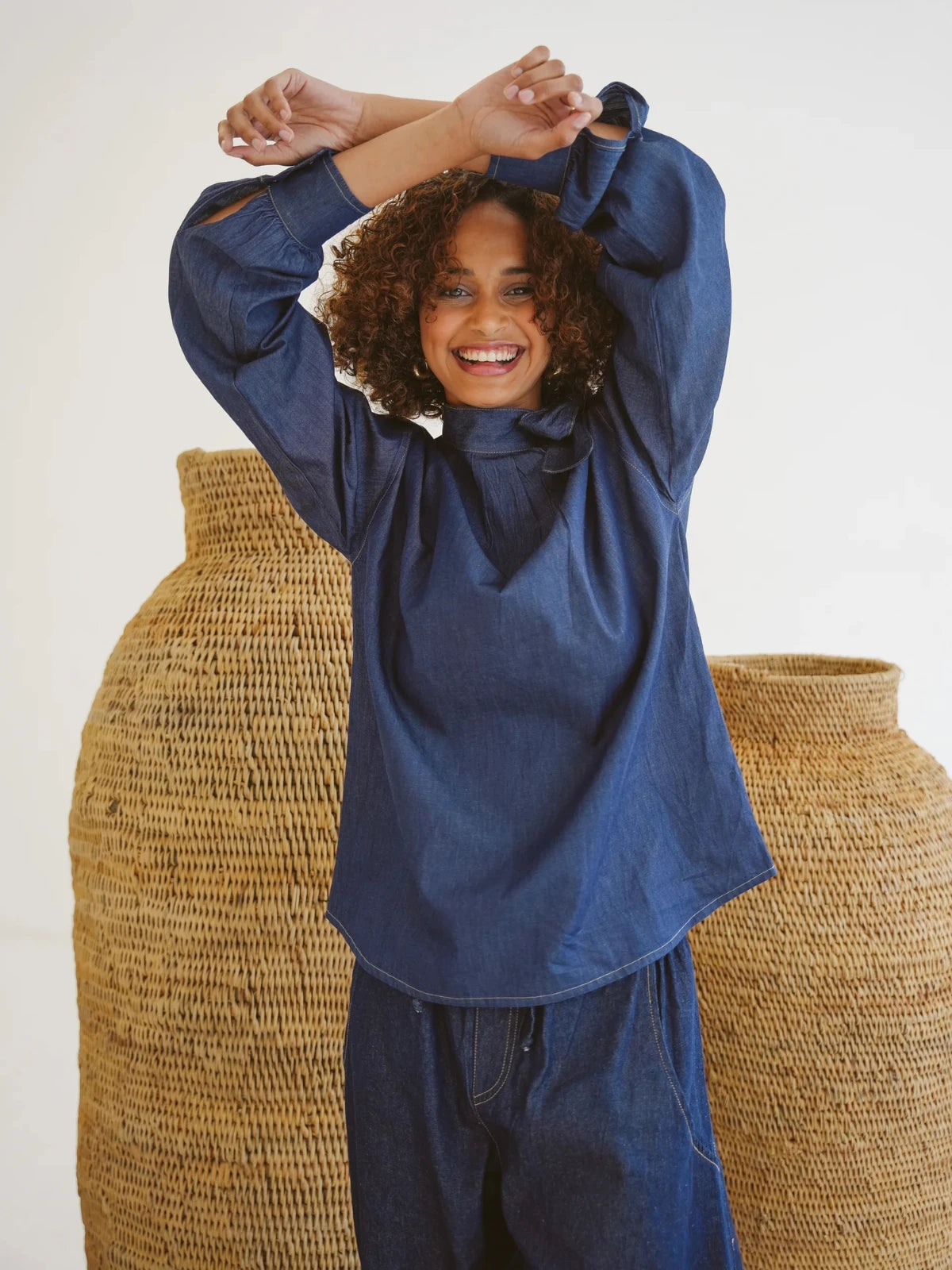 Just Cruizin Ladies Blouse - Kitty Denim Billowy Blouse
