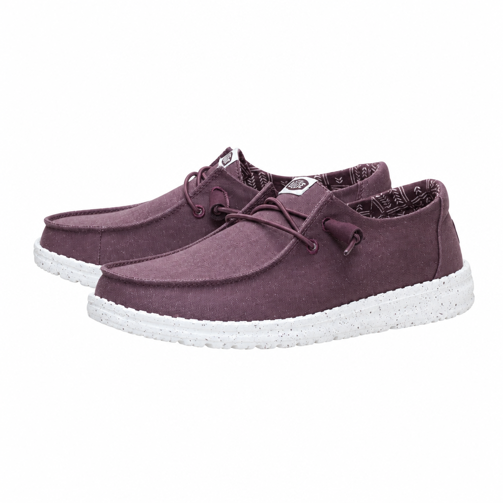 Hey Dude Wendy Stretch Canvas Huckleberry shoes centred on a square white background